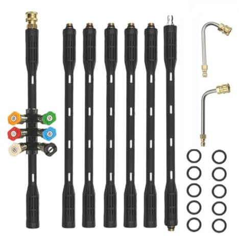 Varita De Extensión para Lavadora a Presión,Paquete De 9 Herramientas De Limpieza De Canalones con 6 Puntas De Boquilla,Conexión Rápida De 1/4 Pulgadas,Accesorio De Limpiador De Canalones