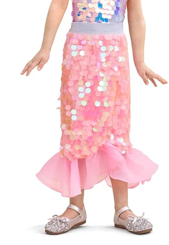 Miipat Flickkjol, paljetter, barn, sjöjungfrukjolar med foder med elastisk midja, glitter, sjöjungfrustjärtkjol, för liten flicka, födelsedag, strandfest, rosa, 4-5 �r