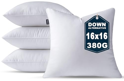 OTPIPCS 4er Set Kissenfüllung 40 x 40 cm Daune Alternative Weiß Quadratisch Kissen für Couch Kleine Innenkissen Sofakissen Dekokissen Kopfkissen Zierkissen Inlett Cushion Bett Zierpolster 16x16 Zoll