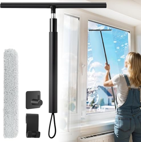 Extendable Shower Squeegee & Window Cleaner - 140cm Telescopic Rod Include 2 Hook Equipment I Multi-Purpose Shower Squeegees for Window Cleaning Bathroom Shower Doors & Glass Conservatory Car