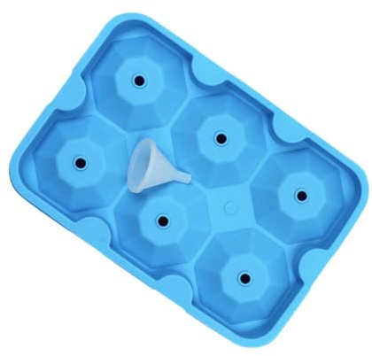 SHINEOFI Molde de Silicona para Hielo de 6 Cavidades con Forma de Diamante 3D Color Azul Claro con Embudo Flexible y Apto para Congelador Molde para Hacer Cubitos de Hielo Seguro y