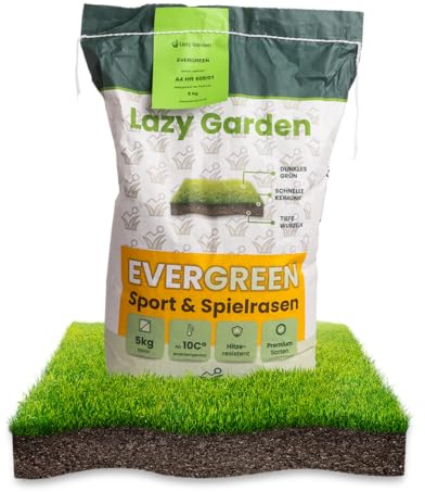 Lazy Garden Evergreen Premium Rasensamen 5 kg für 150 m²| hitzeresistenter Spiel- & Sportrasen | schnelle Keimung ab 10 °C | dicht, strapazierfähig & regenerationsstark | für Neu- & Nachsaat