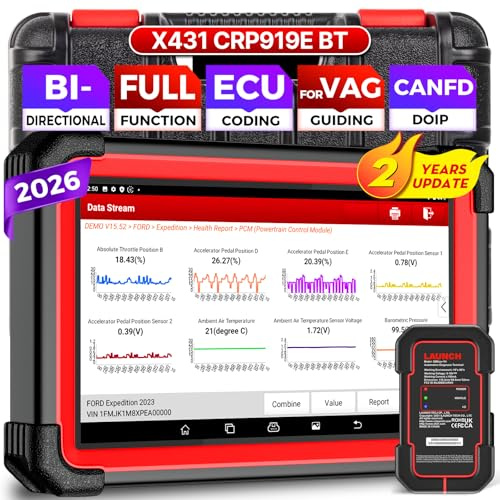 LAUNCH X431 CRP919E BT OBD2 Diagnosegerät Auto,OE-Level Alle Systemdiagnose & Bidirektionale Steuerung,kfz Tester mit 45+ Reset-Services,ECU-Kodierung,für VAG Geführte,FCA, CANFD+DOIP, 2 Jahre Update