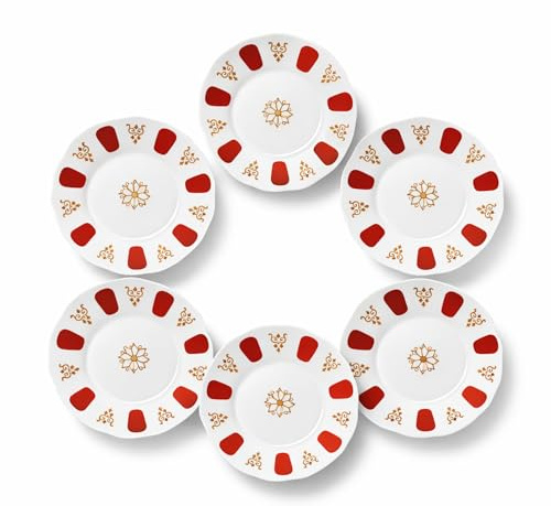 Vessler Türkische Teeteller 6er Set – Elegante Unterteller für türkische Teegläser mit traditioneller Rot-Gold Verzierung, dekoratives orientalisch inspiriertes Design für stilvolle Teeservierung