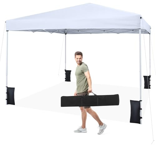 COSTWAY Gazebo da Esterno Pieghevole 290 x 290 cm, Gazebo Pop up con 4 Sacchi di Sabbia e Borsa da Trasporto, Regolabile in Altezza, Telaio Robusto in Metallo, per Mercato, Campeggio (Bianco)