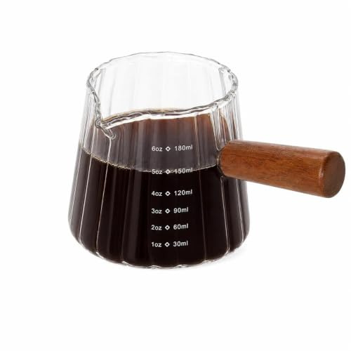 180ml Verre Doseur avec Poignée en Bois et Becs, Pichet Doseur Cuisine | Pichet Doseur Cuisine, Measuring Cups, Pichet en Verre, Tasse a Cafe, Transparent Verre pour Expresso Boissons Café Alcool