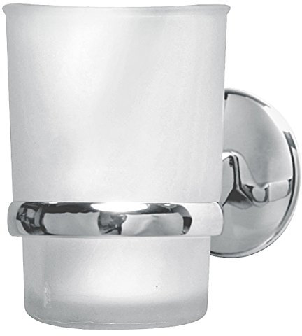 Fackelmann Glas mit Halter VISION, Glas-Zahnputzbecher mit verchromtem Halter (Farbe: Silber), Menge: 1 Stück