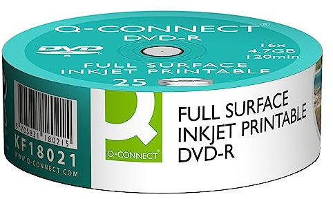 Q Connect 16 x 4.7 GB DVD-R imprimible Disco (Pack de 25)