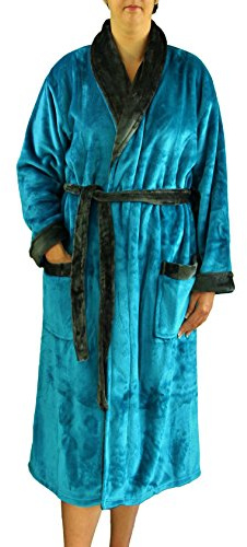 Gözze – unisex badrock/morgonrock med sjalkrage, sidenkänsla, 100% mikrofiber, 330 g/m², storlek L – bensin