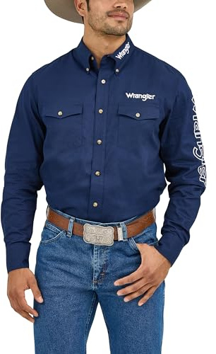 Wrangler Men's Western Logo Two Pocket Long Sleeve Button Shirt Button Down Shirt (Pack of 1)