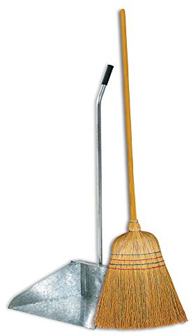 Set Pulizia per esterno Scopa Saggina con manico in legno e Paletta zincata per esterno, pulizia Giardino, Cortile