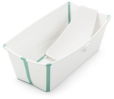 Stokke Flexi Bath (White Aqua) mit Newborn Support - Robust & einfach zu verstauen - Bequem für zuhause oder auf Reisen - Ideal für Neugeborene & Kinder bis 48 Monate