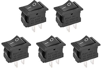 uxcell SPST Mini Boat Rocker Switch Black Toggle Switch for Boat Marine 2pins ON/Off AC 250V/3A 125V/6A 5pcs