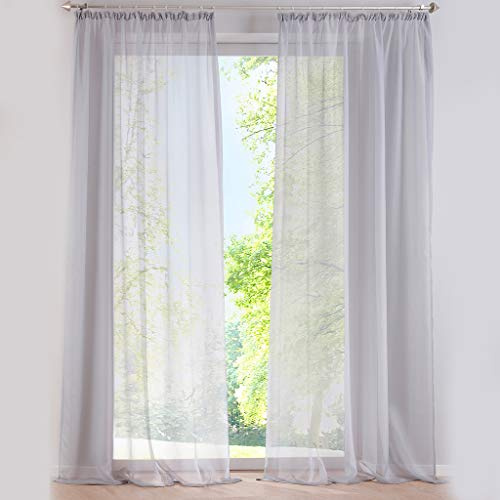 SIMPVALE 2er Set Vorhang durchsichtig Einfarbig Voile-Vorhänge mit Schienenhaken für Gardinen Schlafzimmer Wohnzimmer Balkon, Hellgrau, 140X225 cm