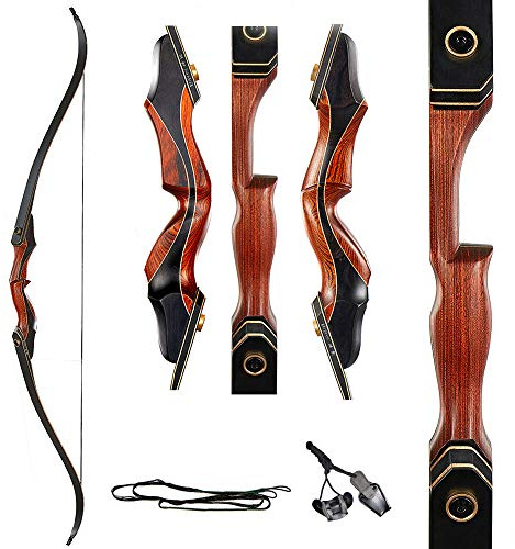 TOPARCHERY Archery 60 Takedown Hunting Recurve Bow for Adults Practice Competition Longbow with Stringer Tool Right Hand Black (50)