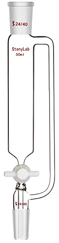 stonylab 50ml Embudo de Ecualizador, Embudo de Adición Ecualizador a Presión, Vidrio de Borosilicato Embudo de Goteo con Tapón PTFE para Laboratorio (50ml, 24/40 Junta)