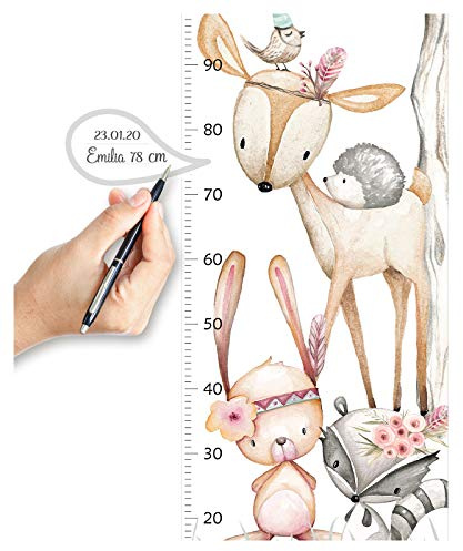 Little Deco Wandaufkleber Kinderzimmer Mädchen Messlatte | 150cm Reh Hase Waschbär Igel | Wandtattoo Waldtiere Kinder Wandsticker Aufkleber Babayzimmer Deko DL372