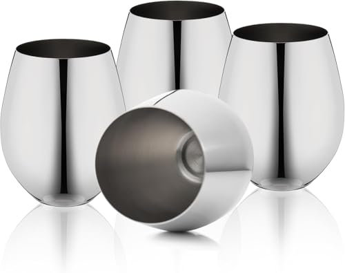 D L D Bicchiere da vino infrangibile in acciaio inossidabile da 510 ml - Set di bicchieri da vino senza stelo in acciaio inossidabile 18/8, bicchieri da vino portatili (4 pezzi)