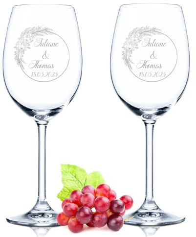 GRAVURZEILE Leonardo Weingläser mit Gravur - Pampasgras - Personalisiert mit Namen & Datum - Geschenk zur Hochzeit, Verlobung oder zum Valentinstag - Geschenke für Sie & Ihn - Farbe: Daily