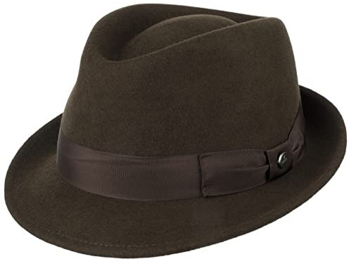 LIERYS Classic Wool Trilby Hut Damen Herren Wollfilz Outdoor wasserabweisend Packable Fedora Sommer Winter Dunkelbraun XL (60-61 cm)