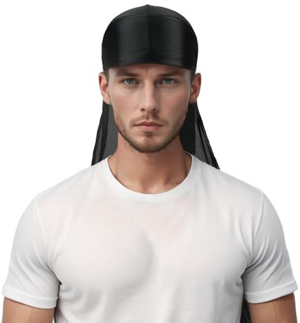 TOPTIE Durag de Seda Transpirable Gorro Bandanas Piratas Pañuelos de Cabeza larga cola correas anchas para la cabeza Cubre Nucas Suave para 360 Ondas Decoración Diaria Hip Hop Talla única