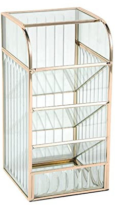 SLHEQING Make up Organizer Gold Vintage Pinselhater Beauty Organizer Metall und Glas, Kosmetik Organizer