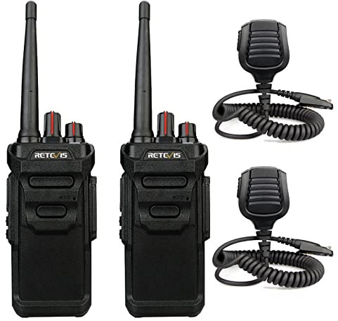 Retevis RT648 PMR446 Walkie Talkie, IP67 Wasserdichtes Walkie Talkie mit Lautsprechermikrofon, Lizenzfrei, Notfallalarm, Freisprech-Funkgerät für Erwachsene (Schwarz, 2 Stück)