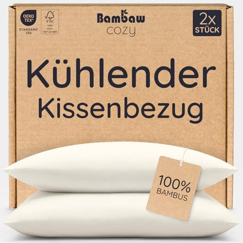 Bambaw Funda de Almohada 50x70 Bambu, Pack de 2, Sábanas Frescas Verano, Sabanas Antiacaros y Transpirables, Sabana Bambu Hipoalergénico, Fundas de Almohada 70x50 cm, Certificado Oeko-Tex (Beige)