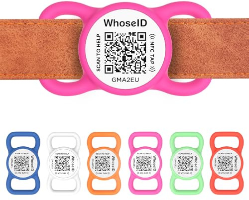 WhoseID QR Code Dog Tag with NFC, Personalized Pet ID Tag, Silent Silicone Dog ID Tag, Modifiable Pet Online Profile, Multiple Emergency Contact, Scan QR Code Send GPS Location Email (Small, Rose)