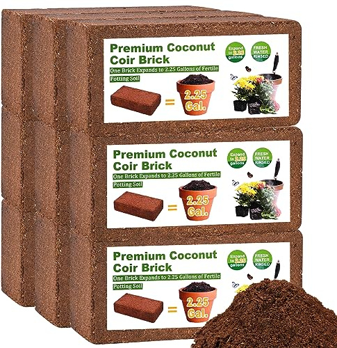 Organic Coco Coir 9 Pcs Compressed Coconut Coir Bricks Coconut Fiber Husk Substrate Mulch Coconut Bark Core Growing Medium Peat Moss Soil High Nutrition for Plants Gardening Seed Starting Soil Mix