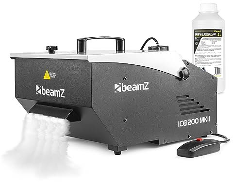 beamz ICE1200 MKII Low Lying Fog Machine Bundle with Wired Remote Control & 1L ECO Fluid - Low Level Ground Fog Effect for Weddings, Stage & Parties, 1200W