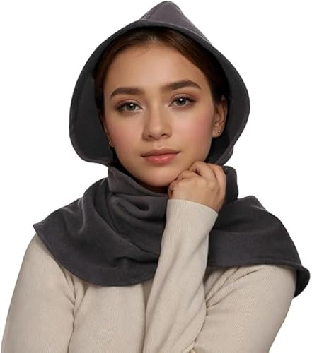 CAMDOM Mittelalterlicher Winter Herbst Schal mit Kapuze Unisex Retro Halstuch Cape Überwurf Winddicht Warmer Kapuzenschal Mütze für Ski und Radfahren