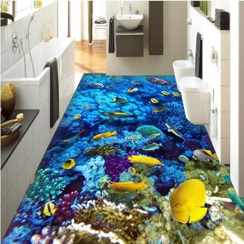 3D-Effekt Wandtattoo Unterwasserwelt Benutzerdefinierte 3D-Bodenbelag-Wandbilder 3D-Stereo-Schlafzimmer-Wohnzimmer Selbstklebende 3D-Bodenfliesen-Tapetenrolle, 300 * 210 Cm