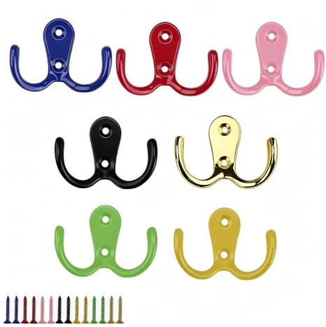 ZIJANG 7 Piezas Ganchos Pared Coloridos con Tornillos | Perchas Adhesivas y de Fijación para Baño, Cocina y Dormitorio, Organizan Ropa y Accesorios
