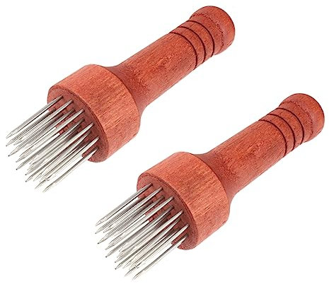 ABOOFAN Needle Meat Tenderizer 2pcs Stainless Steel Needles with Red Wood Handle for Beef and Steak Kitchen Tenderizing Tool for Home Cooking