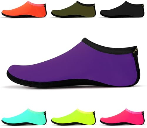 Chaussettes d'eau – Chaussures d'eau unisexes, chaussettes de yoga d'intérieur, pieds nus, plage, surf, plongée, pantoufles de piscine pour enfants et adultes Violet Taille UE 33-34 SWA15PUS