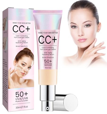 Tkekruh CC Cream 30ml, Fondotinta CC Cream, Color Correcting Crema SPF 50+, Full Coverage Correttore, Nasconde Naturalmente Le Imperfezioni, impermeabile e durevole Sunscreen, Moisture Cushion, Light