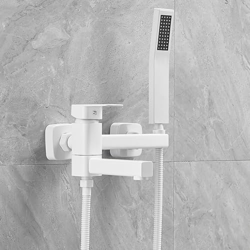 XJTNLB Wasserhahn Badewanne Weiß Badewannenarmatur mit Brause Armatur Wandmontage mit 90° Drehbaren Auslauf-C