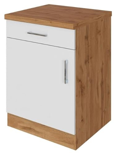 Küchenschrank Sorrella 50cm 1 Tür und 1 Schublade - weiß/Eiche