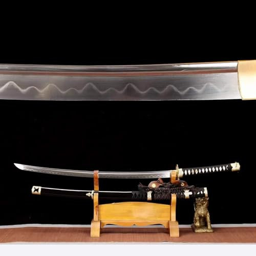 103cm Handgefertigte Samurai-Schwerter mit Holz Scheide,T10-Stahl Klinge mit Handgebranntem Wellenmuster,echtes Katana für Kendo-Training,Cosplay,Wohnkultur,Geschenke,Sammeln,Ausstellen,Requisiten