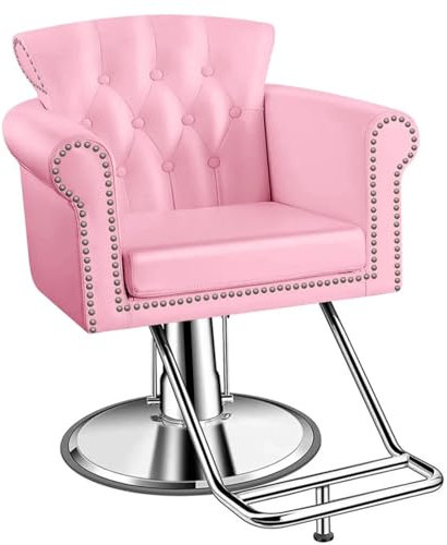 Generisch Rosa, Friseurstuhl, 360-Grad-Friseurstuhl Mit Fußstütze, Höhenverstellbar, Rasier- Und Stylingstuhl Aus PVC-Leder Für Beauty-Spas, Tattoo-Shops Und Barbershops