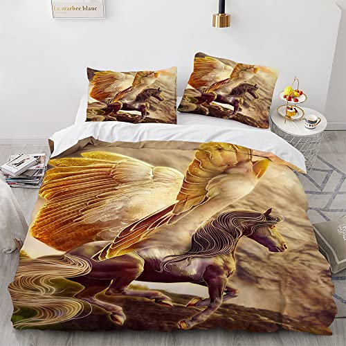 ZLQBAODAN Bettwäsche Weich Mit 2 Kissenbezügen 80X80Cm Bettwäsche Fantasy Einhorn Weich Bequem Microfaser Bettenset 135X200 3 Teilig