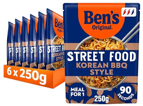 Ben's Original Street Food Korean BBQ ready in 90 seconds Noodles Ready Meal serves 1 multipack 6x 250g