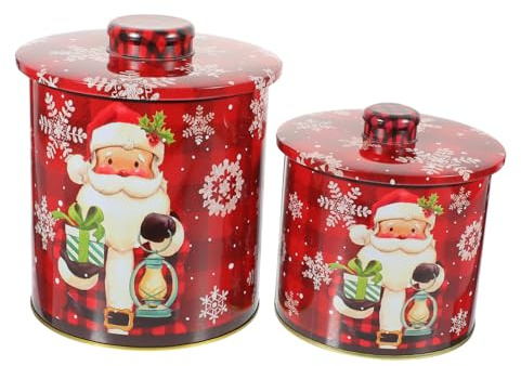 PRETYZOOM Caja de Almacenamiento de Metal Tarro de Hojalata para Galletas Navideñas Tarro de Dulces para Navidad Caja de Dulces Navideña Patrones Navideños