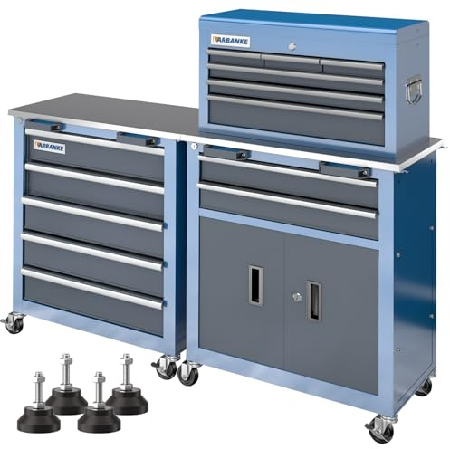LARBANKE Rolling Tool Chest with Stainless Steel Tabletop,5-Drawer Tool Chest&8-Drawer Tool Box with Connection Buckle,Locking System Storage Cabinet with 360° Brake Swivel Wheels and Foot Pad