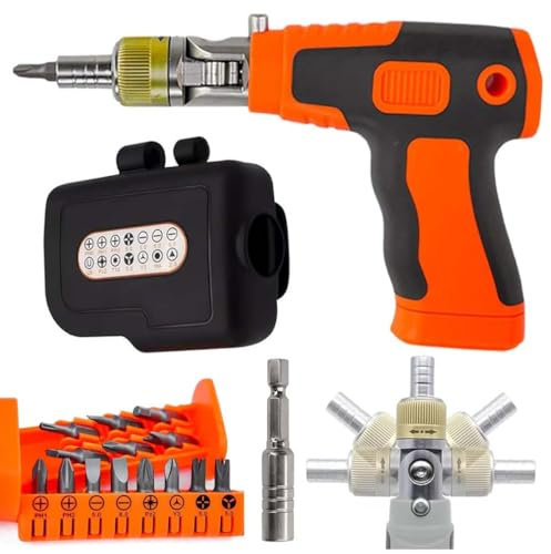 16-in-1 Multi Screwdriver Set, Multi Angles Screwdriver Gun with Magnetic Bit, Pop Out Magazine Manual Screwdriver Set Tool, Comprehensive Screwdriver Set with 14 Bits for Home Manual DIY (Orange)