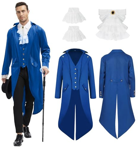 rumnigh Chaqueta medieval steampunk para hombre, chaqueta vintage victoriana medieval, uniforme largo, esmoquin largo, disfraz de Halloween (azul, 3XL)