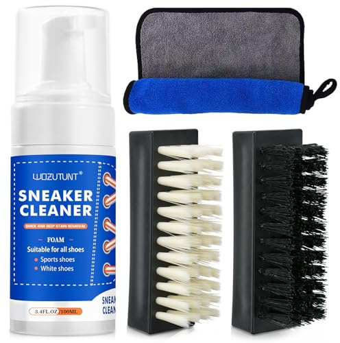 Kit Nettoyage Chaussure de Sport Blanches - Nettoyant 4 en 1 Avec Brosse à Daim et Formule Blanchissante pour Baskets pour une Élimination des Taches en Profondeur et une Brillance Longue Durée