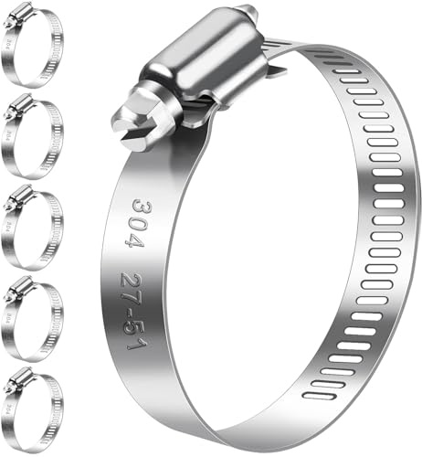 Bolatus Hose Clips 27-51 mm, 6 Pcs Hose Clamp Stainless Steel 304 Adjustable Screw Clamps, Pipe Clamps Assortment for Pool, House Gas Pipe, Garden Hose