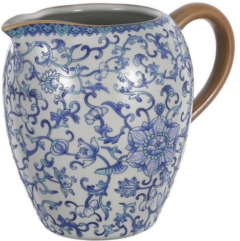 Gatuida Jarra Cerámica Azul y Blanca Con Asa Jarra Lechera Retro Para Café Té y Cappuccino Diseño Cultural Con Patrón De Loto Múltiple Uso Hogar y Restauración